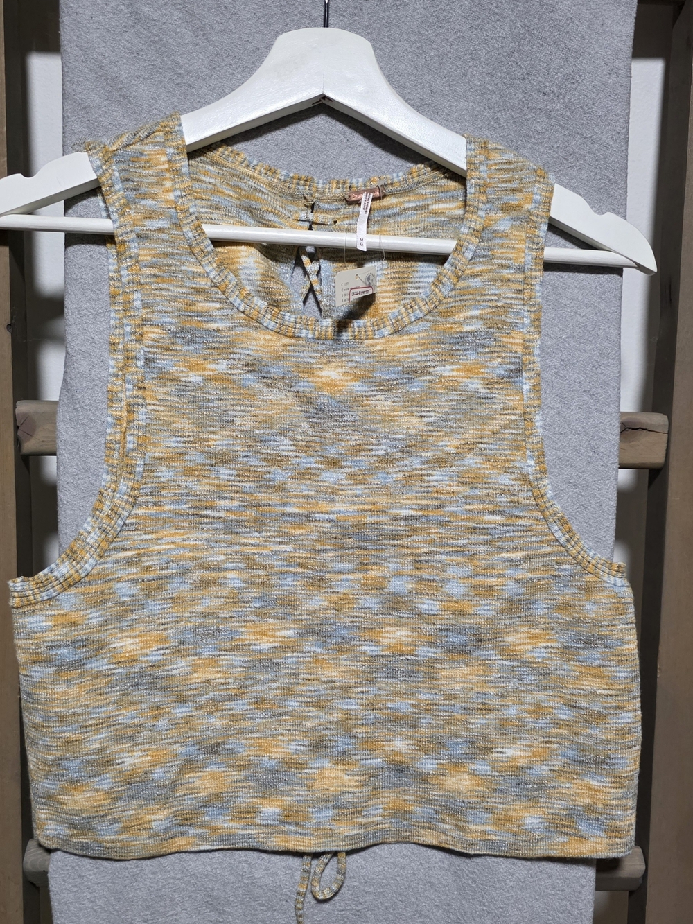 Free People Marled Yellow & Gray Cropped Knit Tank